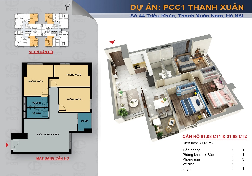 Căn hộ 01 08 dự án PCC1 Triều Khúc